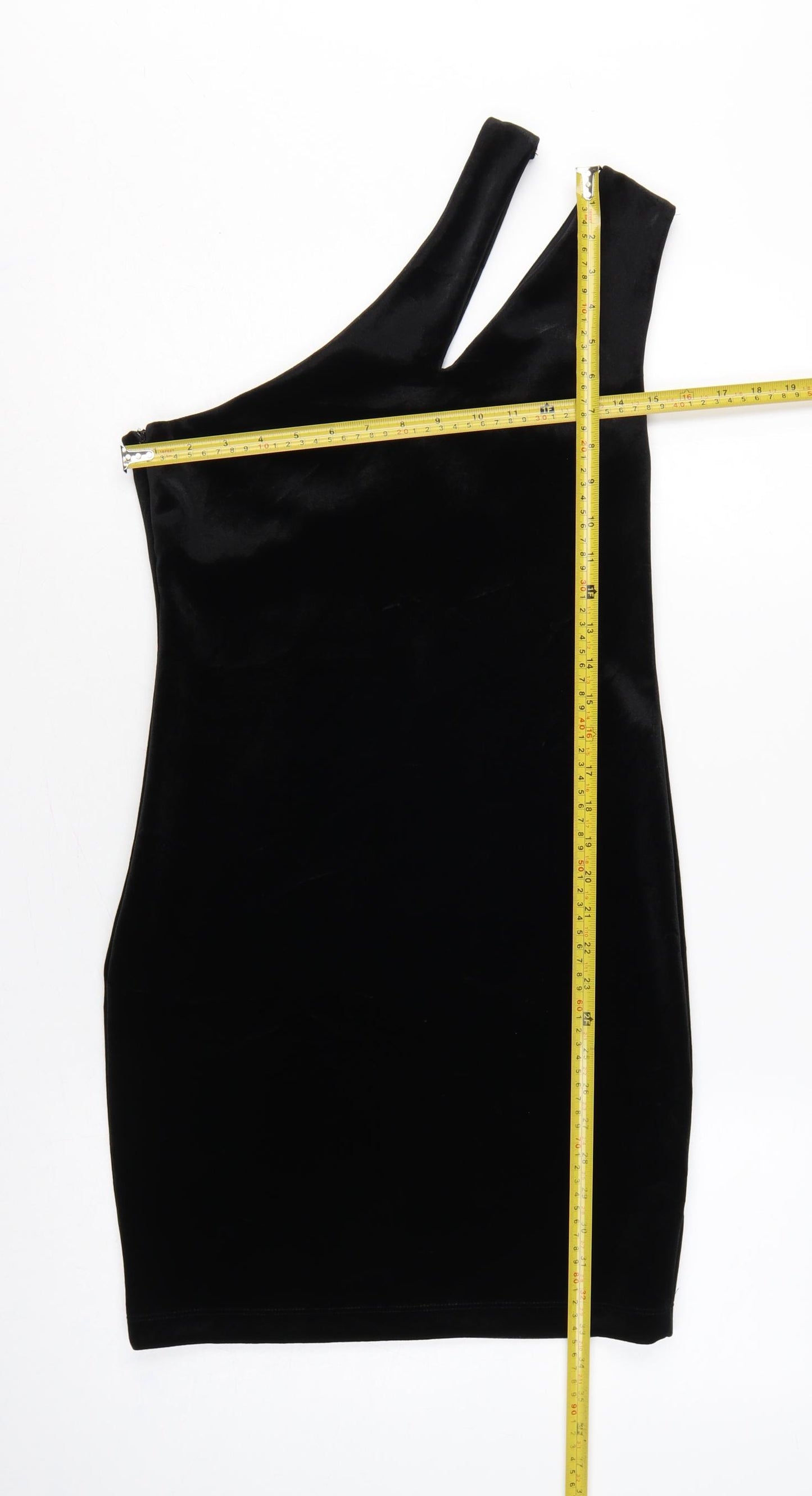Topshop Women Black UK 10 Velvet One Shoulder Bodycon Mini Dress