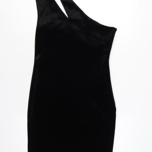 Topshop Women Black UK 10 Velvet One Shoulder Bodycon Mini Dress