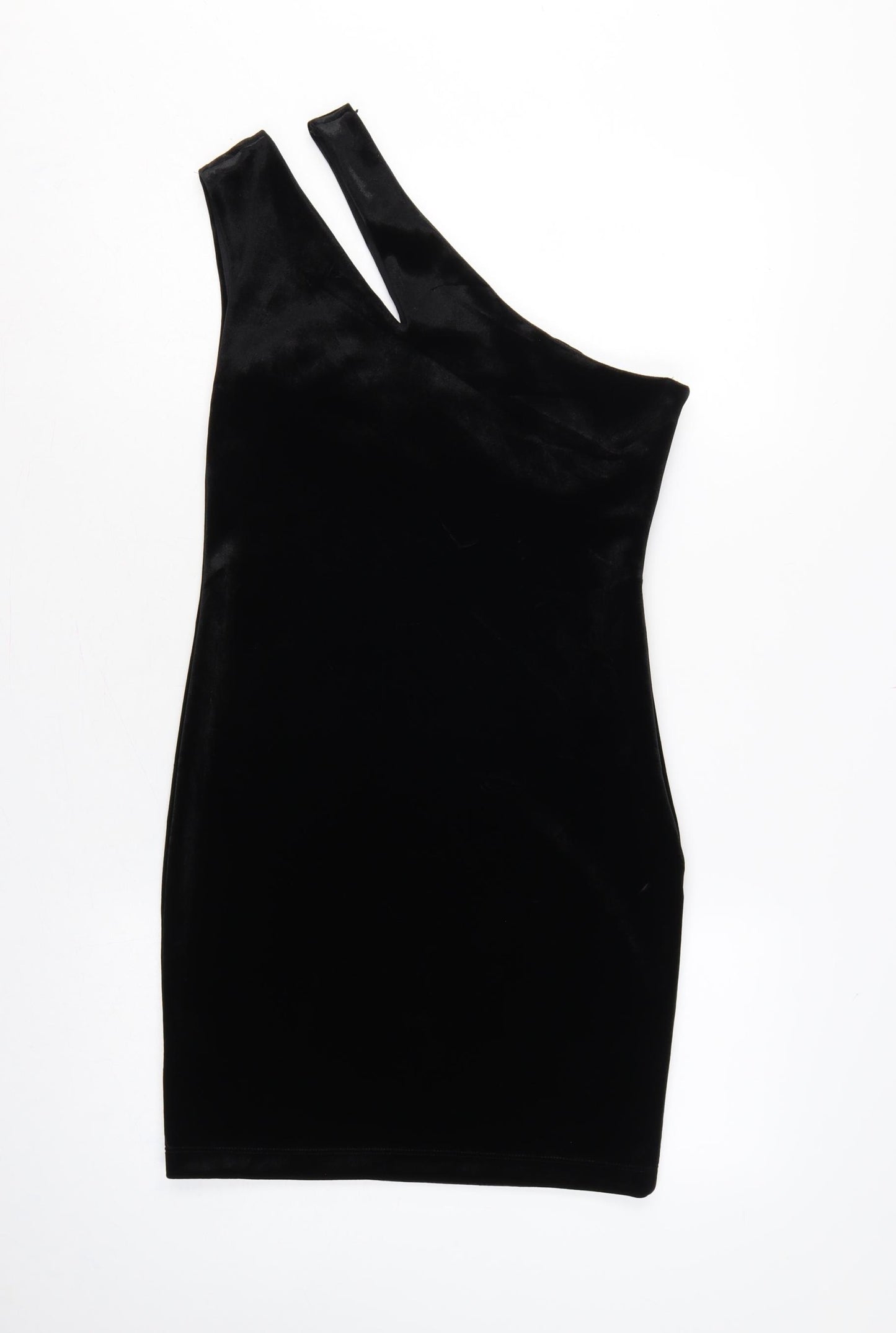Topshop Women Black UK 10 Velvet One Shoulder Bodycon Mini Dress