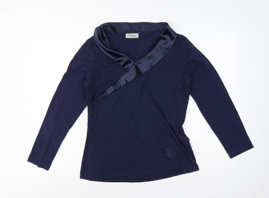 Temperley London Women’s Blue M Cotton Wrap V-Neck Long Sleeve Blouse