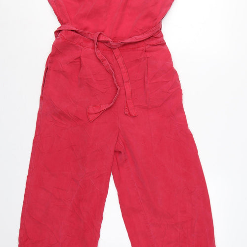 Next Women Red Lyocell Wide Leg Belted Sleeveless Jumpsuit UK 8