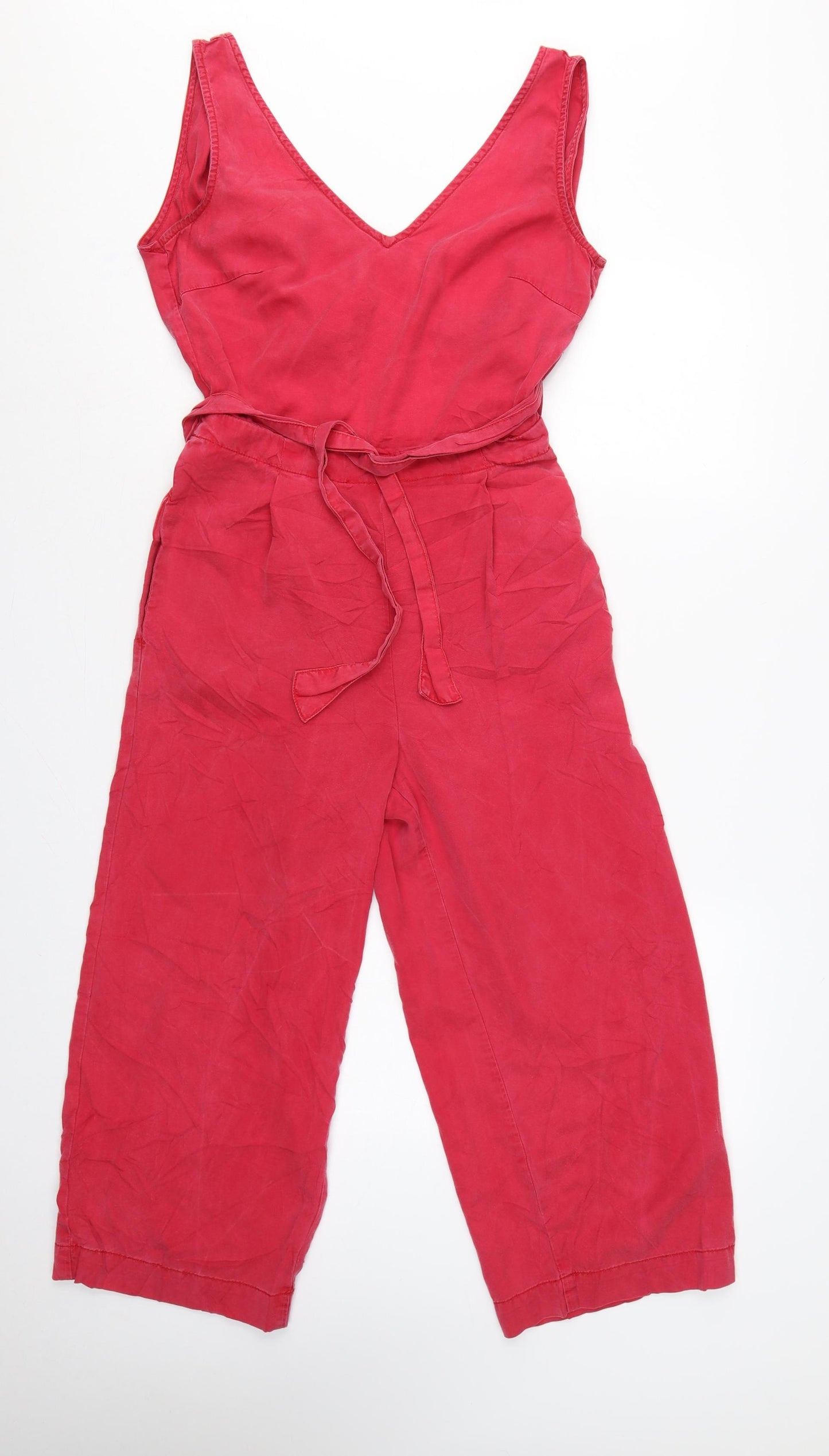 Next Women Red Lyocell Wide Leg Belted Sleeveless Jumpsuit UK 8