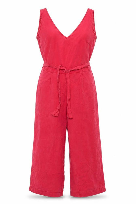 Next Women Red Lyocell Wide Leg Belted Sleeveless Jumpsuit UK 8