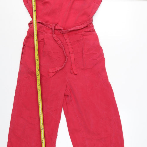 Next Women Red Lyocell Wide Leg Belted Sleeveless Jumpsuit UK 8