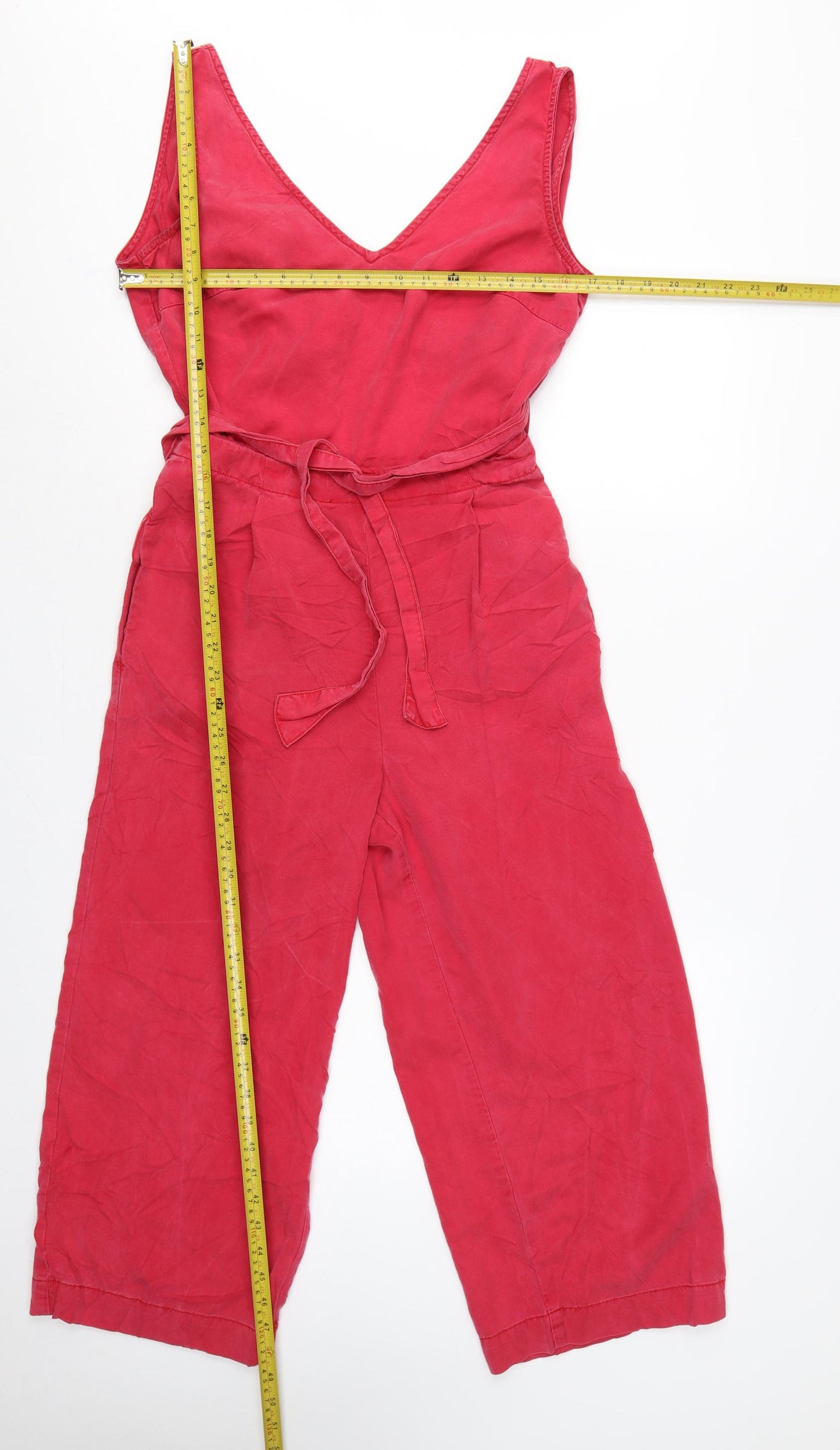 Next Women Red Lyocell Wide Leg Belted Sleeveless Jumpsuit UK 8