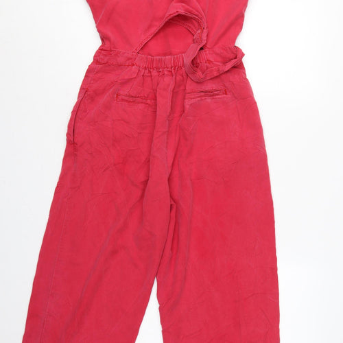 Next Women Red Lyocell Wide Leg Belted Sleeveless Jumpsuit UK 8