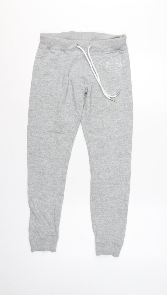 Jack Wills Women Grey UK 10 Logo Drawstring Cuffed Joggers