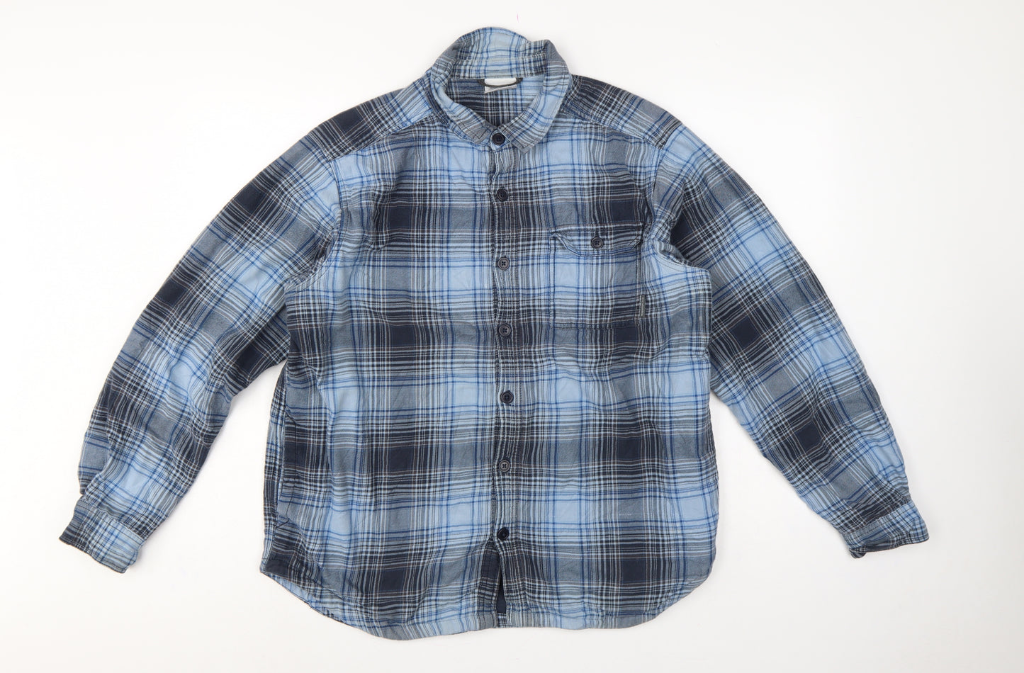 Columbia Men's Blue Plaid Cotton Long Sleeve Button-Up Shirt L