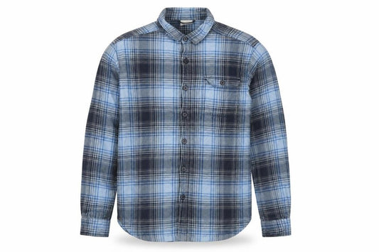 Front view of Columbia Men's Blue Plaid Cotton Long Sleeve Button-Up Shirt L