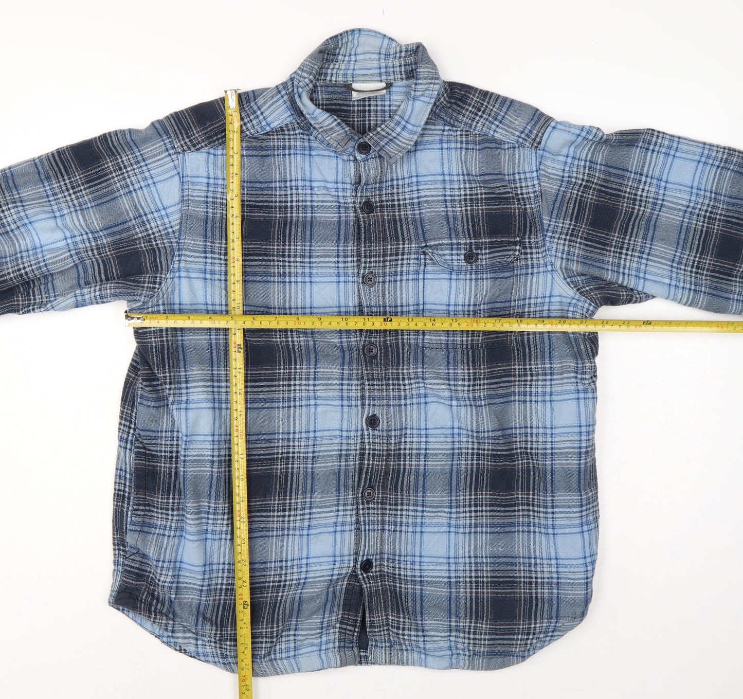 Columbia Men's Blue Plaid Cotton Long Sleeve Button-Up Shirt L