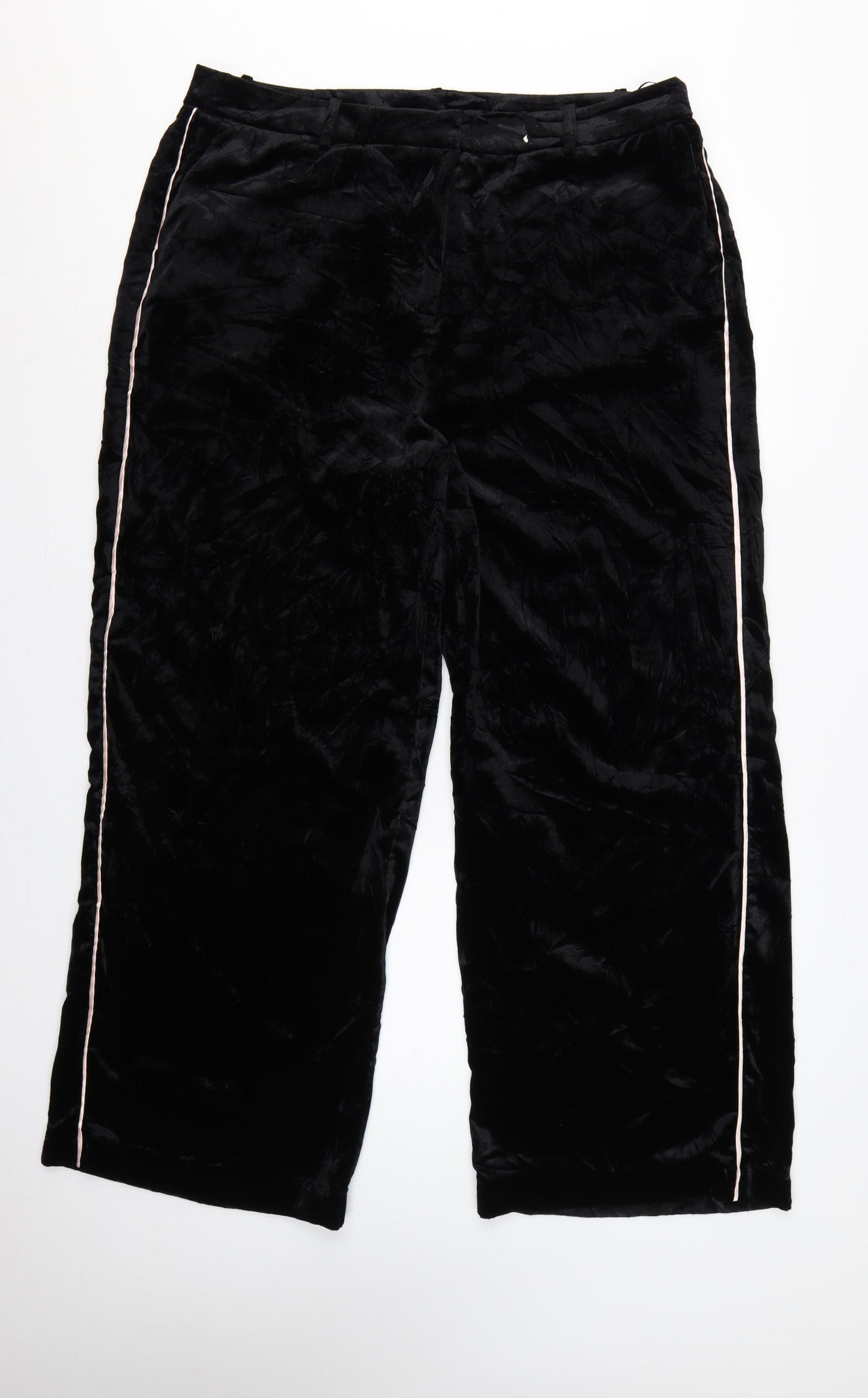 M&S Women’s Black Velvet Wide-Leg Dress Trousers UK 20 Regular