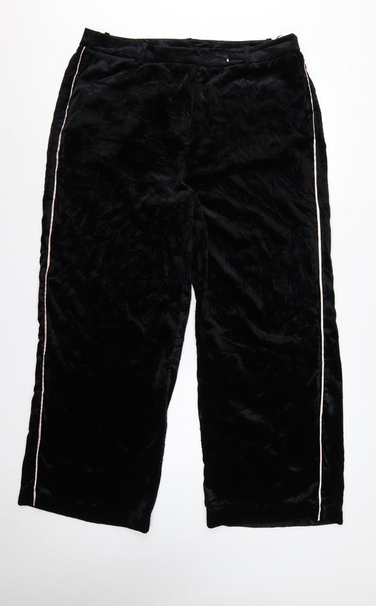 M&S Women’s Black Velvet Wide-Leg Dress Trousers UK 20 Regular