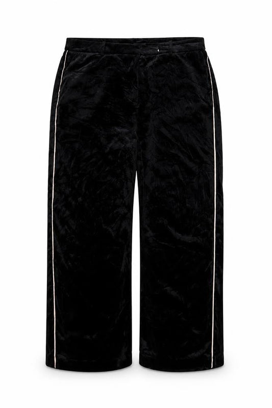 M&S Women’s Black Velvet Wide-Leg Dress Trousers UK 20 Regular