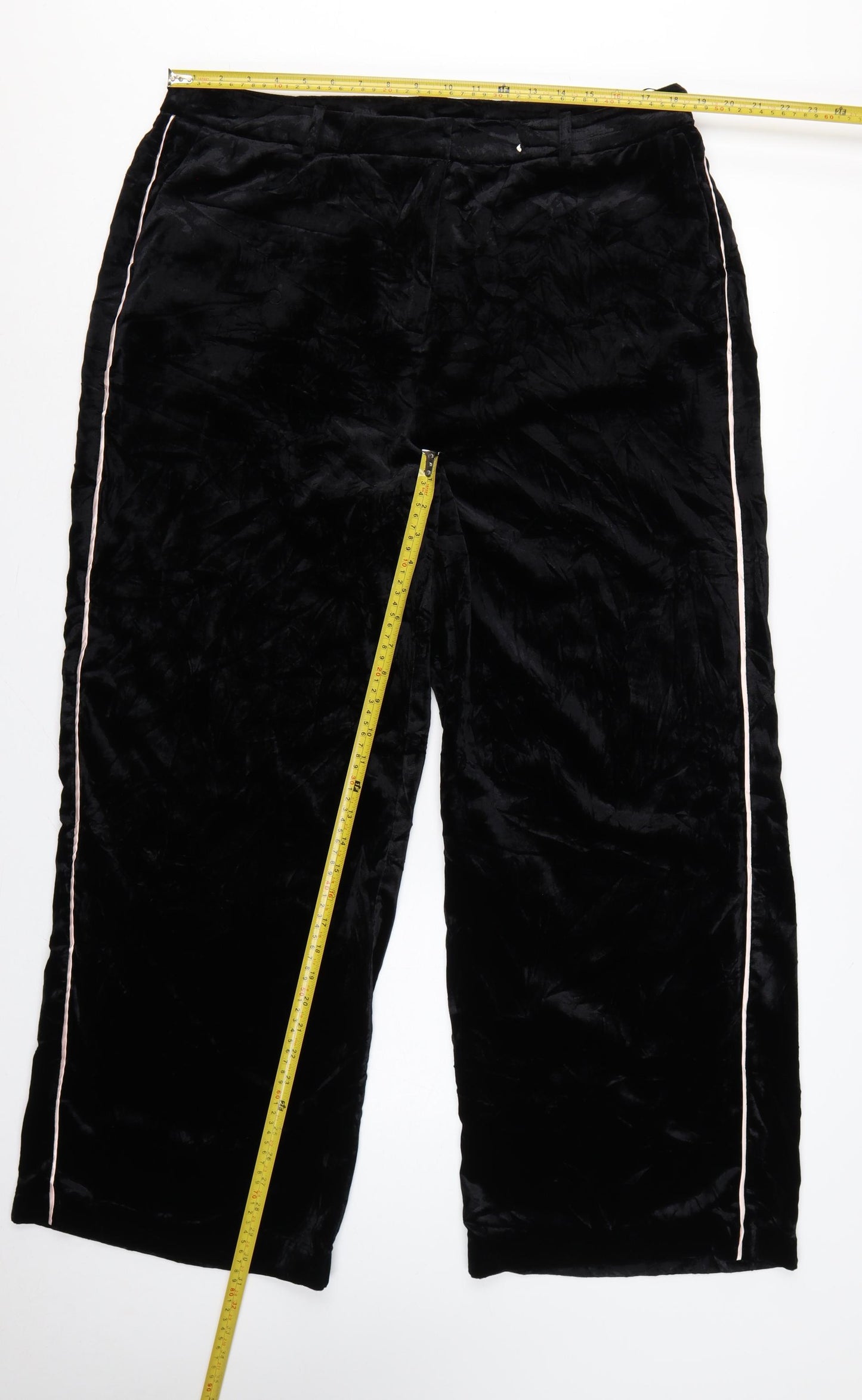 M&S Women’s Black Velvet Wide-Leg Dress Trousers UK 20 Regular