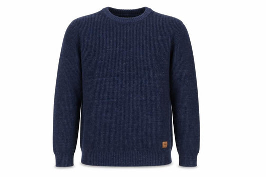 Fynch-Hatton Men’s Blue M Ribbed Wool Cotton Crew Neck Pullover Jumper