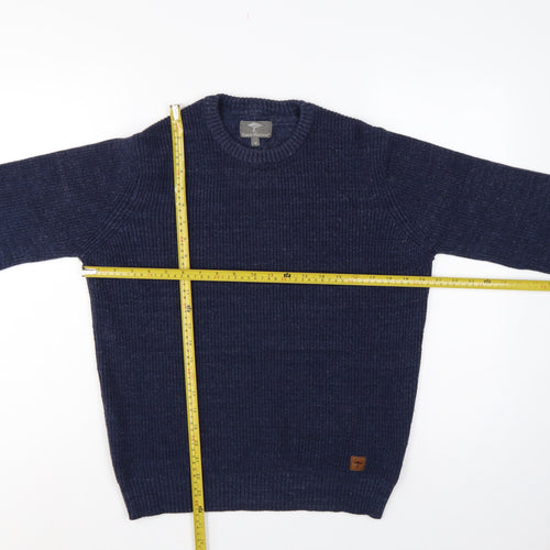 Fynch-Hatton Men’s Blue M Ribbed Wool Cotton Crew Neck Pullover Jumper