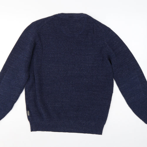 Fynch-Hatton Men’s Blue M Ribbed Wool Cotton Crew Neck Pullover Jumper