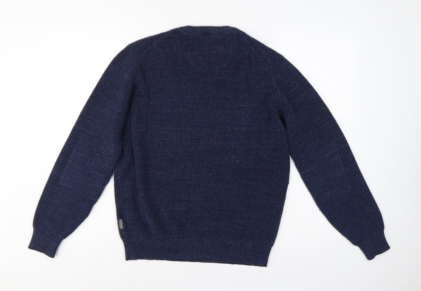 Fynch-Hatton Men’s Blue M Ribbed Wool Cotton Crew Neck Pullover Jumper