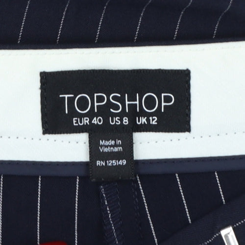 Topshop Women’s Blue Pinstripe Tailored Tapered Dress Trousers UK 12