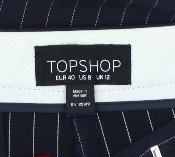 Topshop Women’s Blue Pinstripe Tailored Tapered Dress Trousers UK 12
