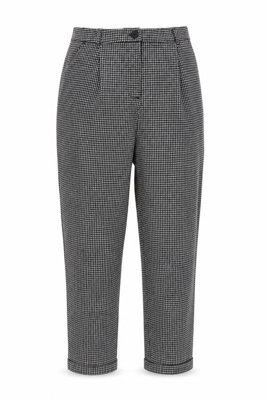New Look Women’s Black White Check Tapered Trousers UK 12