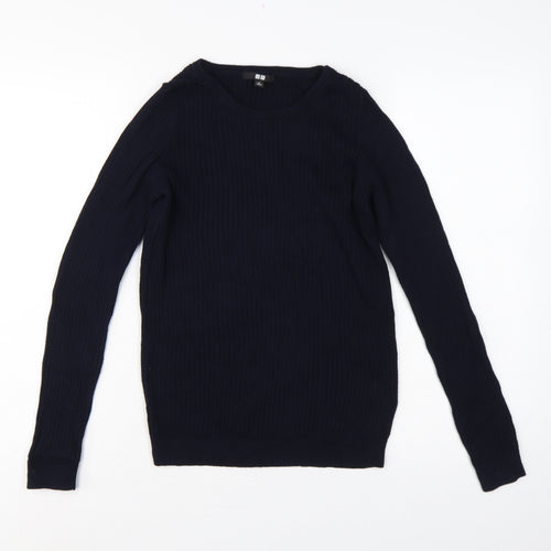 Uniqlo Women’s Navy Blue M Cotton Cashmere Ribbed Crew Neck Pullover Jumper