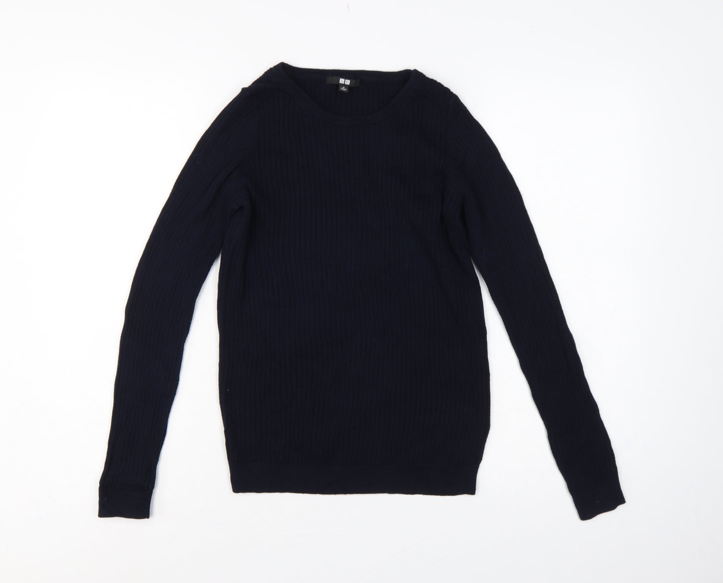Uniqlo Women’s Navy Blue M Cotton Cashmere Ribbed Crew Neck Pullover Jumper