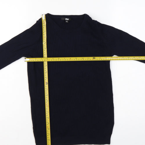 Uniqlo Women’s Navy Blue M Cotton Cashmere Ribbed Crew Neck Pullover Jumper
