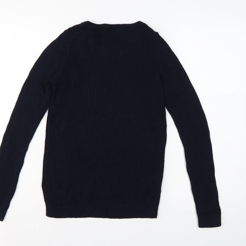 Uniqlo Women’s Navy Blue M Cotton Cashmere Ribbed Crew Neck Pullover Jumper