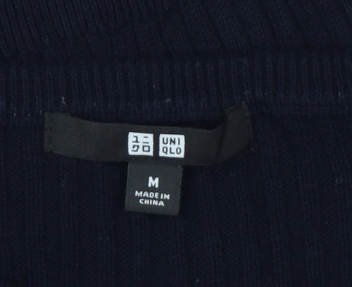 Uniqlo Women’s Navy Blue M Cotton Cashmere Ribbed Crew Neck Pullover Jumper