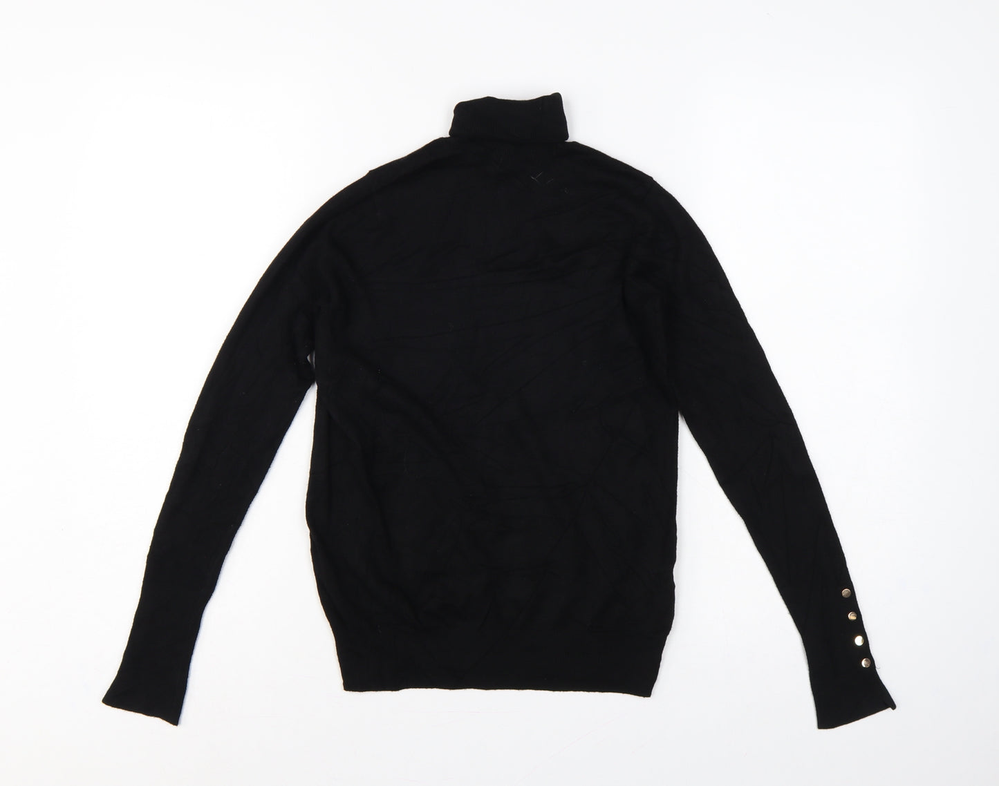 Zara Women Black S Roll Neck Knit Pullover Jumper Gold Button Cuffs