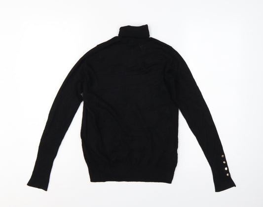 Zara Women Black S Roll Neck Knit Pullover Jumper Gold Button Cuffs