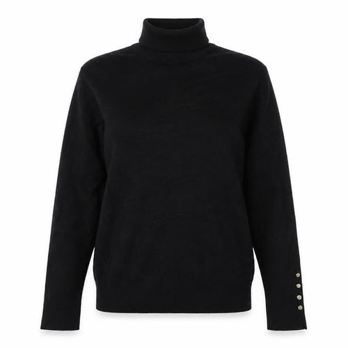 Zara Women Black S Roll Neck Knit Pullover Jumper Gold Button Cuffs