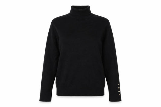 Zara Women Black S Roll Neck Knit Pullover Jumper Gold Button Cuffs