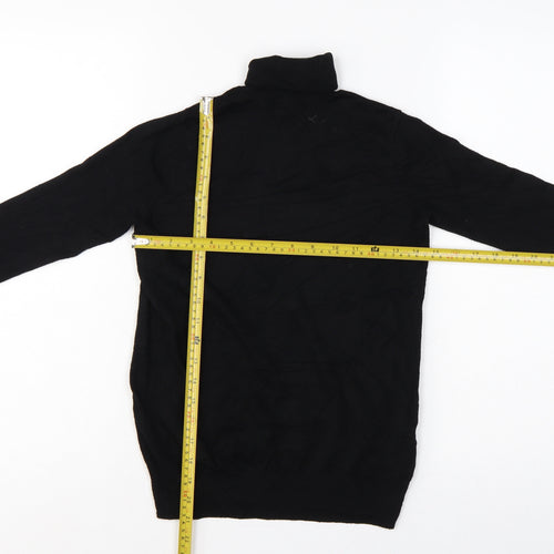 Zara Women Black S Roll Neck Knit Pullover Jumper Gold Button Cuffs