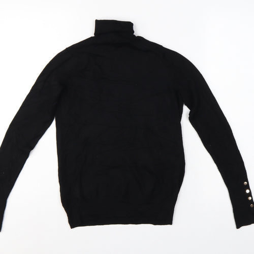 Zara Women Black S Roll Neck Knit Pullover Jumper Gold Button Cuffs