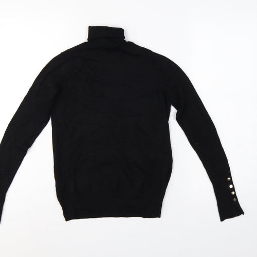Zara Women Black S Roll Neck Knit Pullover Jumper Gold Button Cuffs