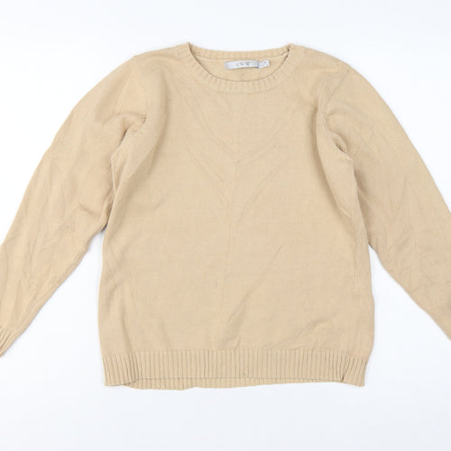 EWM Women Beige Cotton Crew Neck Pullover Jumper UK 14-16