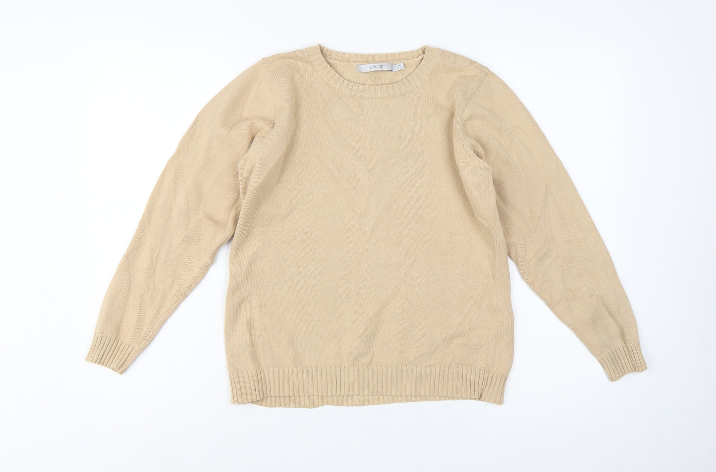EWM Women Beige Cotton Crew Neck Pullover Jumper UK 14-16