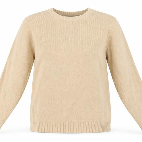 EWM Women Beige Cotton Crew Neck Pullover Jumper UK 14-16