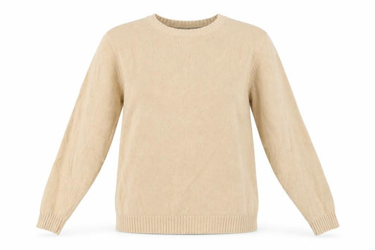 EWM Women Beige Cotton Crew Neck Pullover Jumper UK 14-16