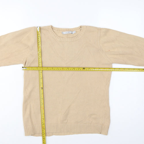 EWM Women Beige Cotton Crew Neck Pullover Jumper UK 14-16