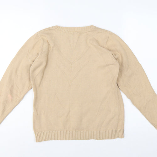 EWM Women Beige Cotton Crew Neck Pullover Jumper UK 14-16