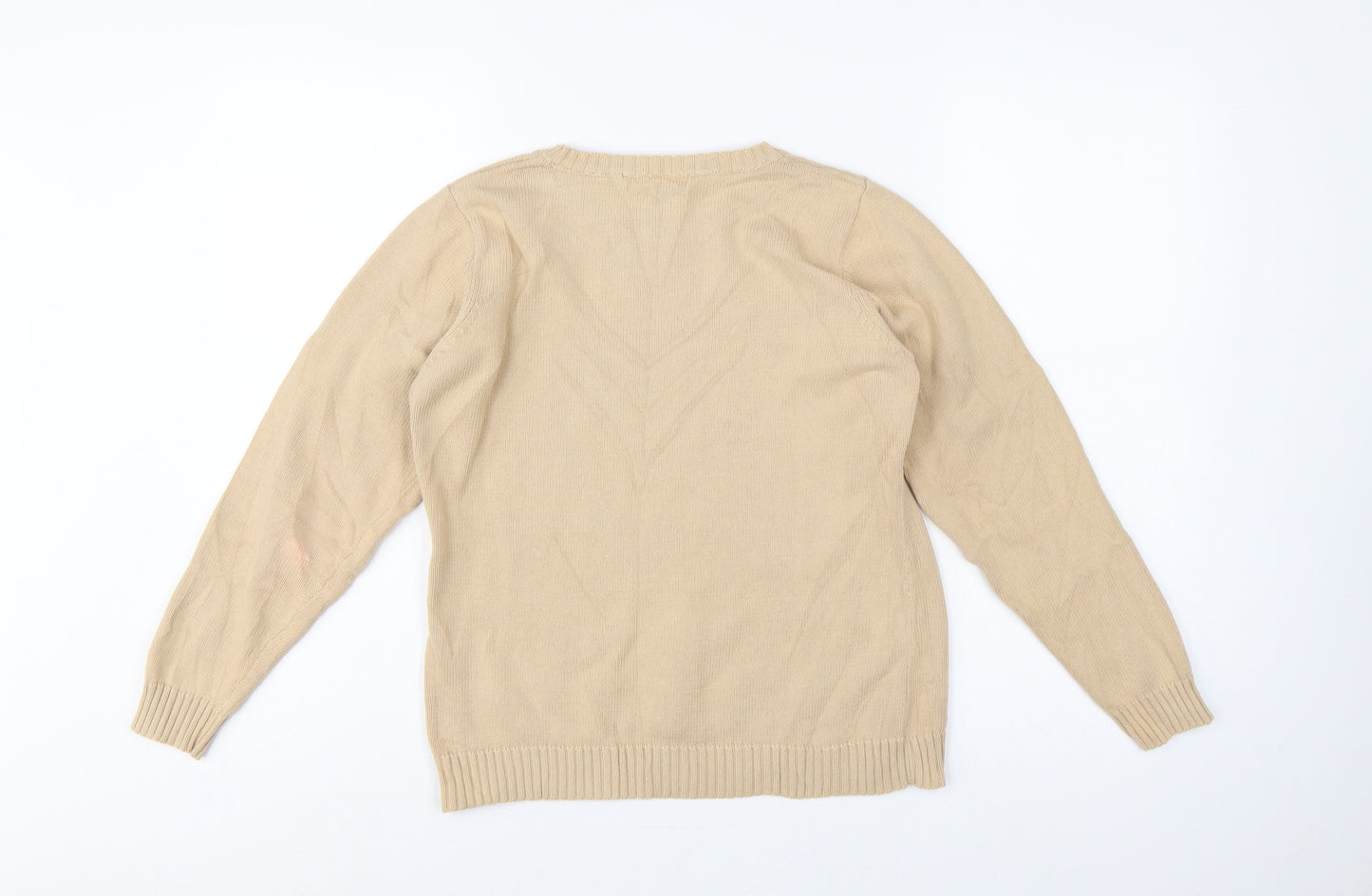 EWM Women Beige Cotton Crew Neck Pullover Jumper UK 14-16