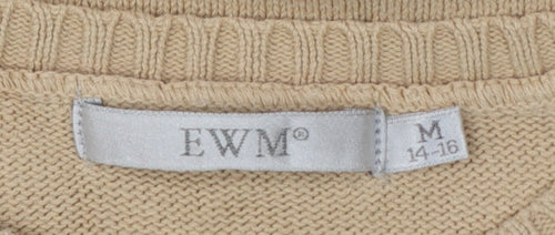 EWM Women Beige Cotton Crew Neck Pullover Jumper UK 14-16