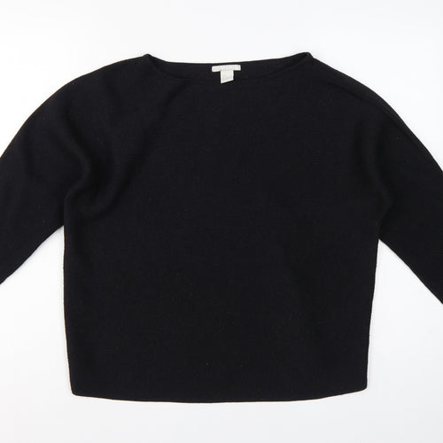 H&M Women Black L Relaxed Crew Neck 3/4 Sleeve Knit Jumper