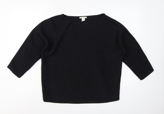 H&M Women Black L Relaxed Crew Neck 3/4 Sleeve Knit Jumper