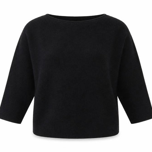 H&M Women Black L Relaxed Crew Neck 3/4 Sleeve Knit Jumper