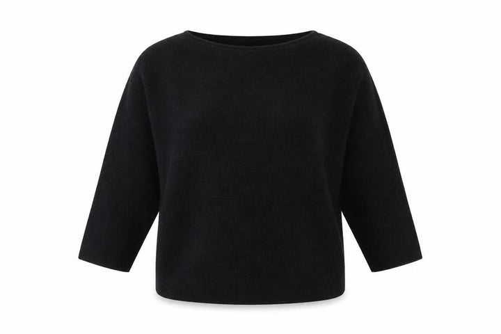 H&M Women Black L Relaxed Crew Neck 3/4 Sleeve Knit Jumper