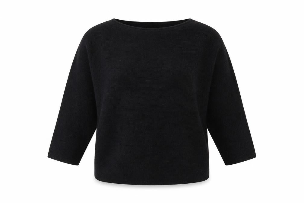 H&M Women Black L Relaxed Crew Neck 3/4 Sleeve Knit Jumper